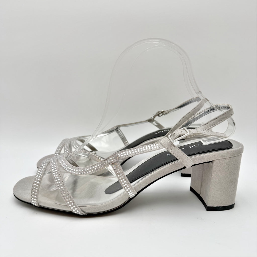 David Tate Womens Wed Heeled Sandals Size 8.5 Wide Silver NWOB