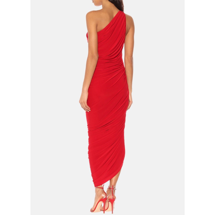 NORMA KAMALI Women's Diana Gown XS Red Jersey One-Shoulder Midi NWOT