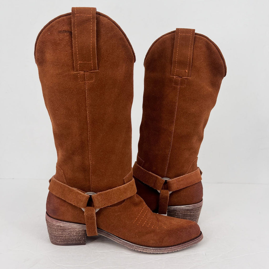 Vintage Foundry Co. Womens Peyton Western Boots Size 7 EU 37 Brown Suede NWOB
