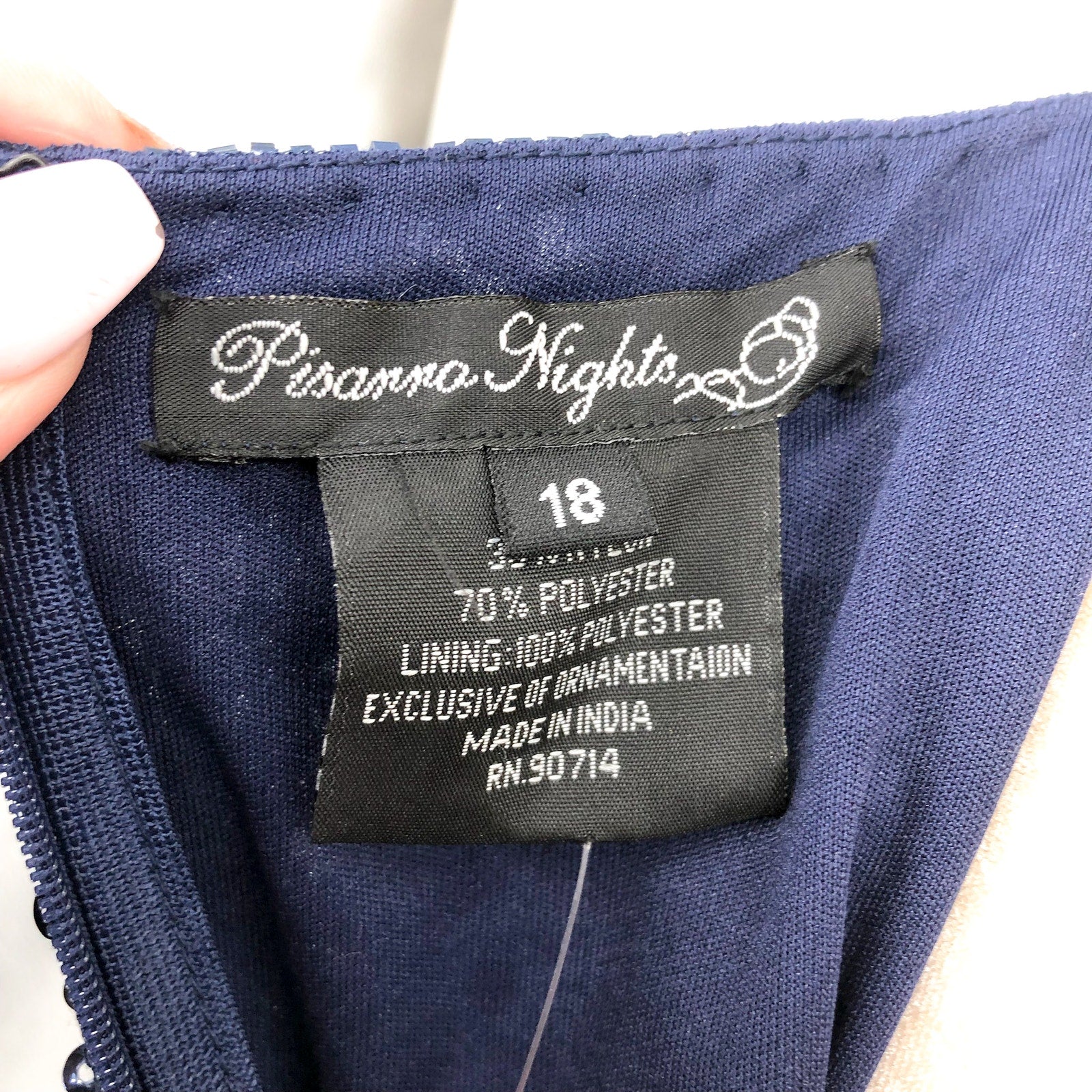 PISARRO NIGHTS Beaded Sequin Taffeta Skirt Gown 18W Navy Blue NWT