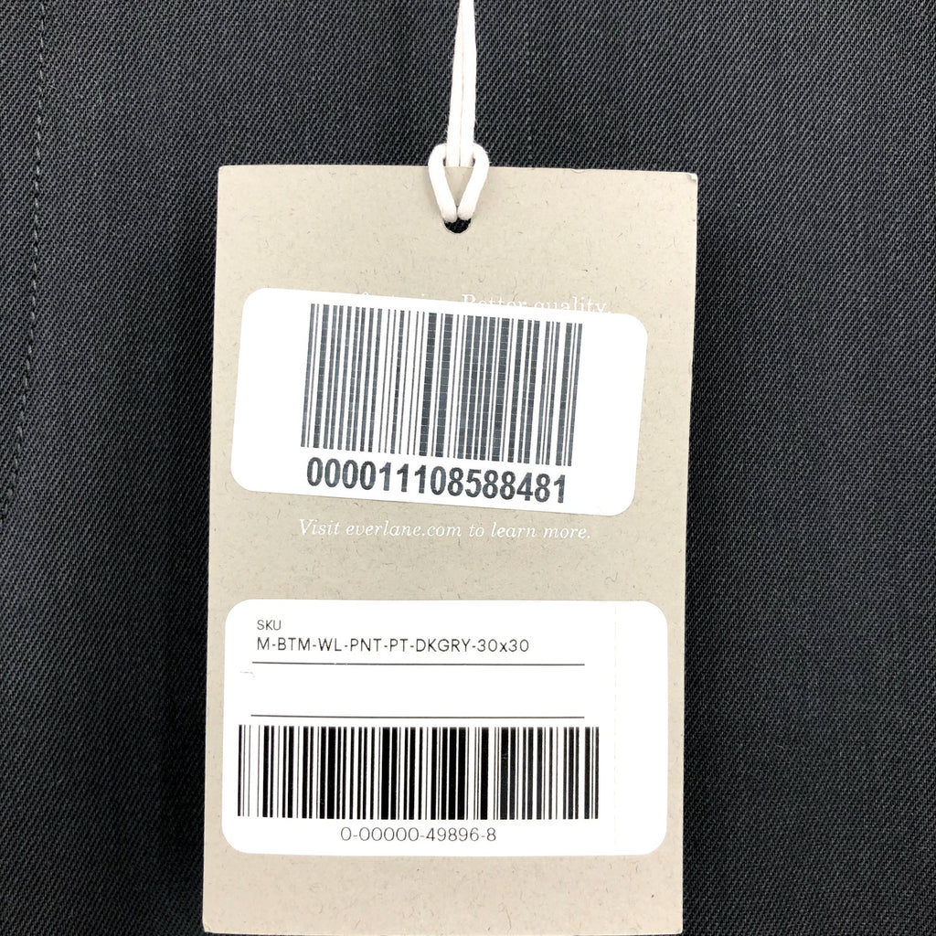 EVERLANE Men's The Italian Wool Trouser Pants 30x30 Dark Grey Flat Front NWT