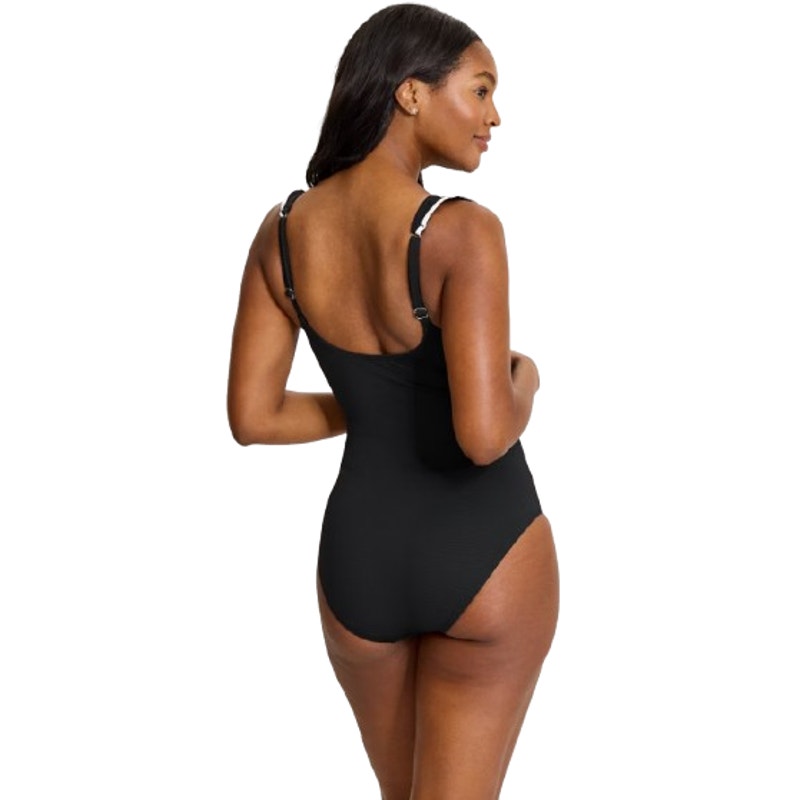TOMMY BAHAMA Island Cays Cabana Wrap-Front One-Piece Swimsuit 10 Black NWT