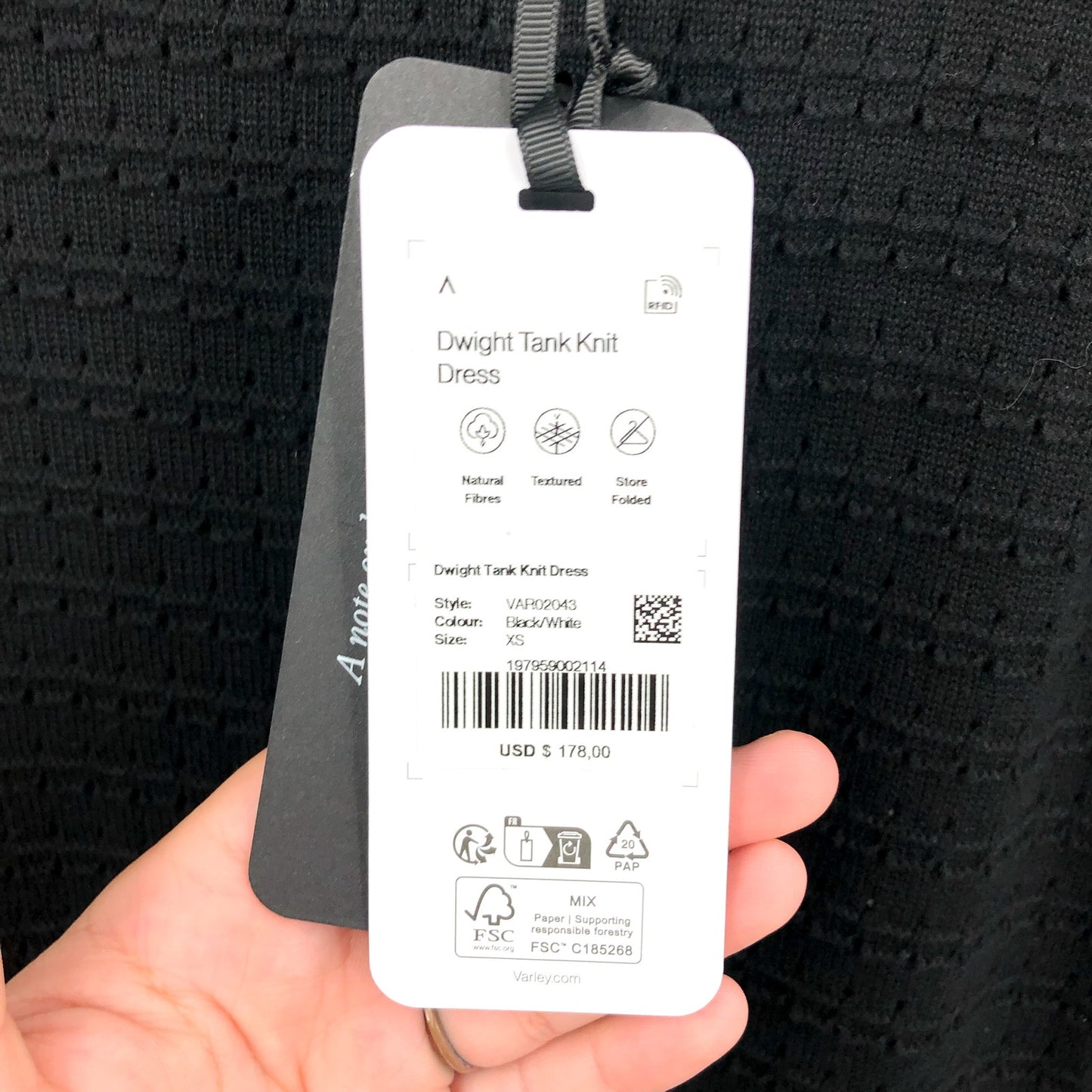 VARLEY Womens Dwight Tank Knit Midi Dress XS Black White Scalloped Edge NWT