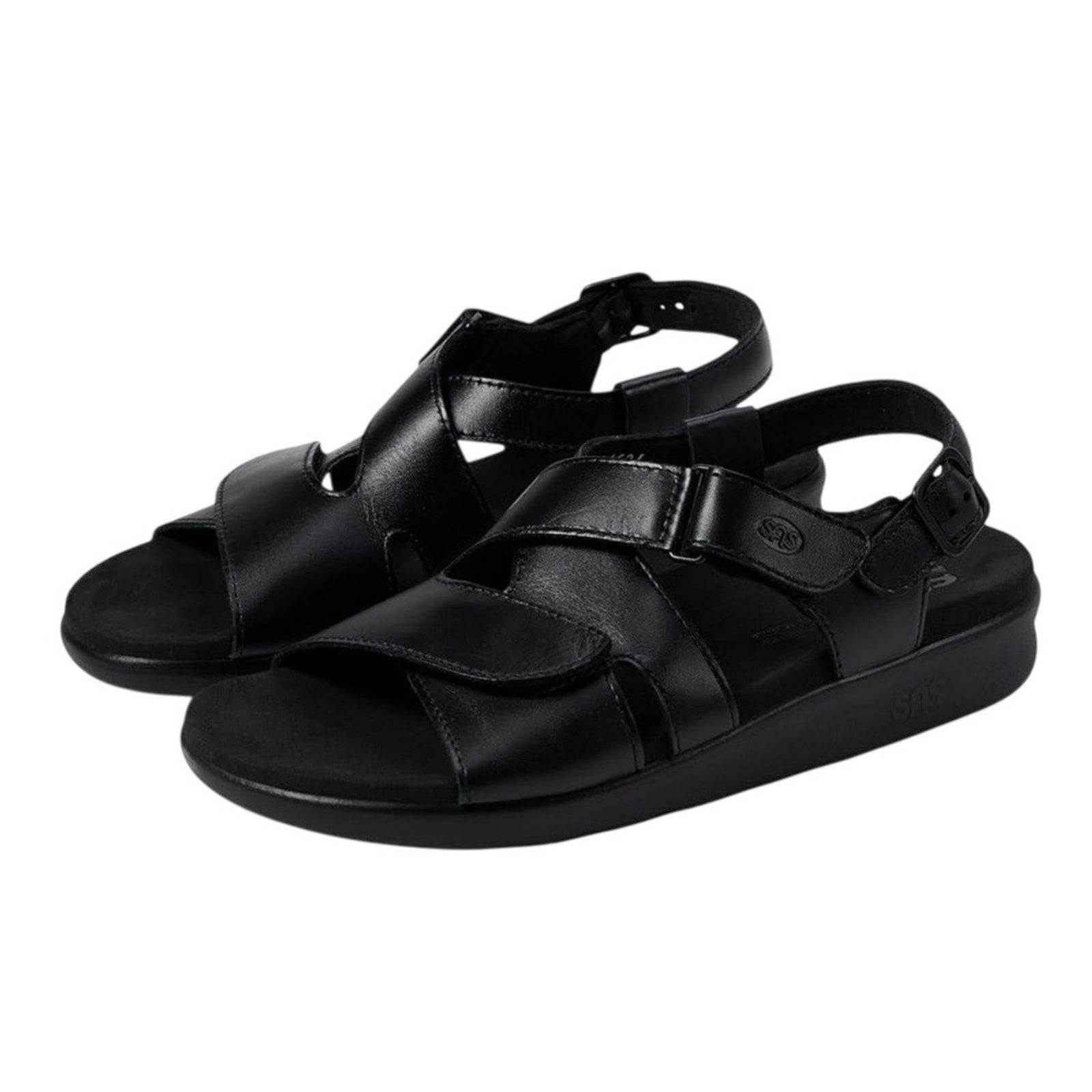SAS Womens Huggy Adjustable Comfort Sandal US 6.5M EU 37 Black Leather NWOB