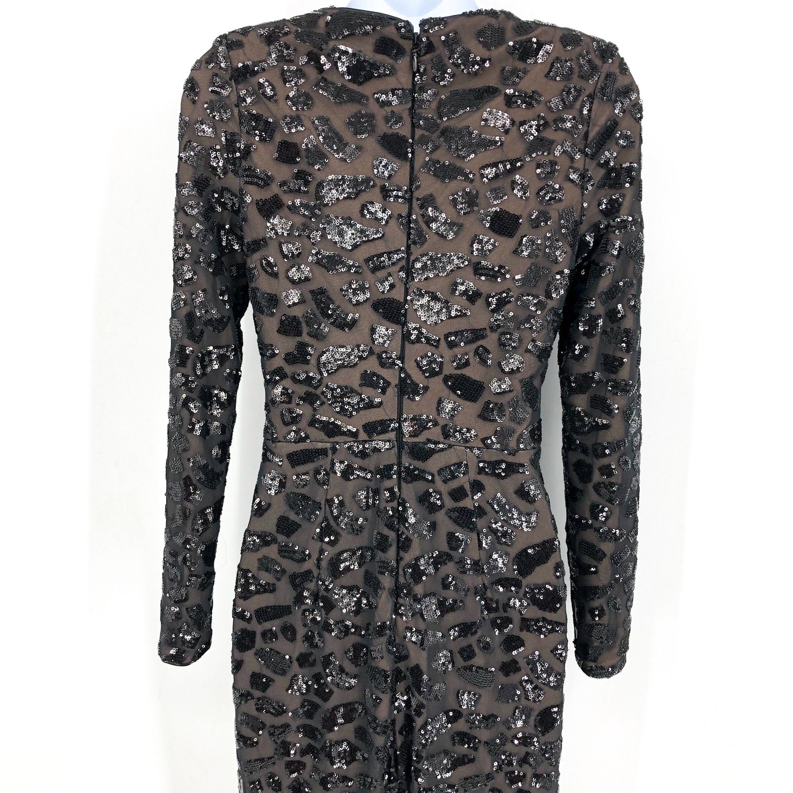 DRESS THE POPULATION Carson Sequin Leopard Jumpsuit XS Black Long Sleeve NWOT