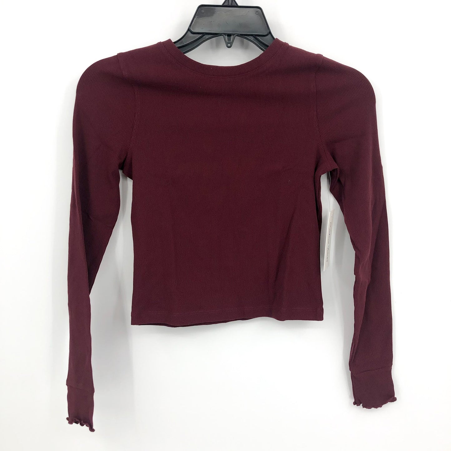 OUTDOOR VOICES Womens SuperForm Rib Crop Top XXS Red Shiraz Long Sleeve NWT