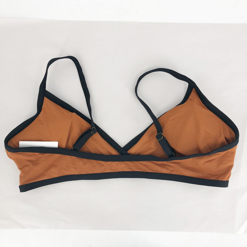ANDIE Women's The Cove Bikini Top 3XL Tan Cinnamon Black Contrast V-Neck NWT