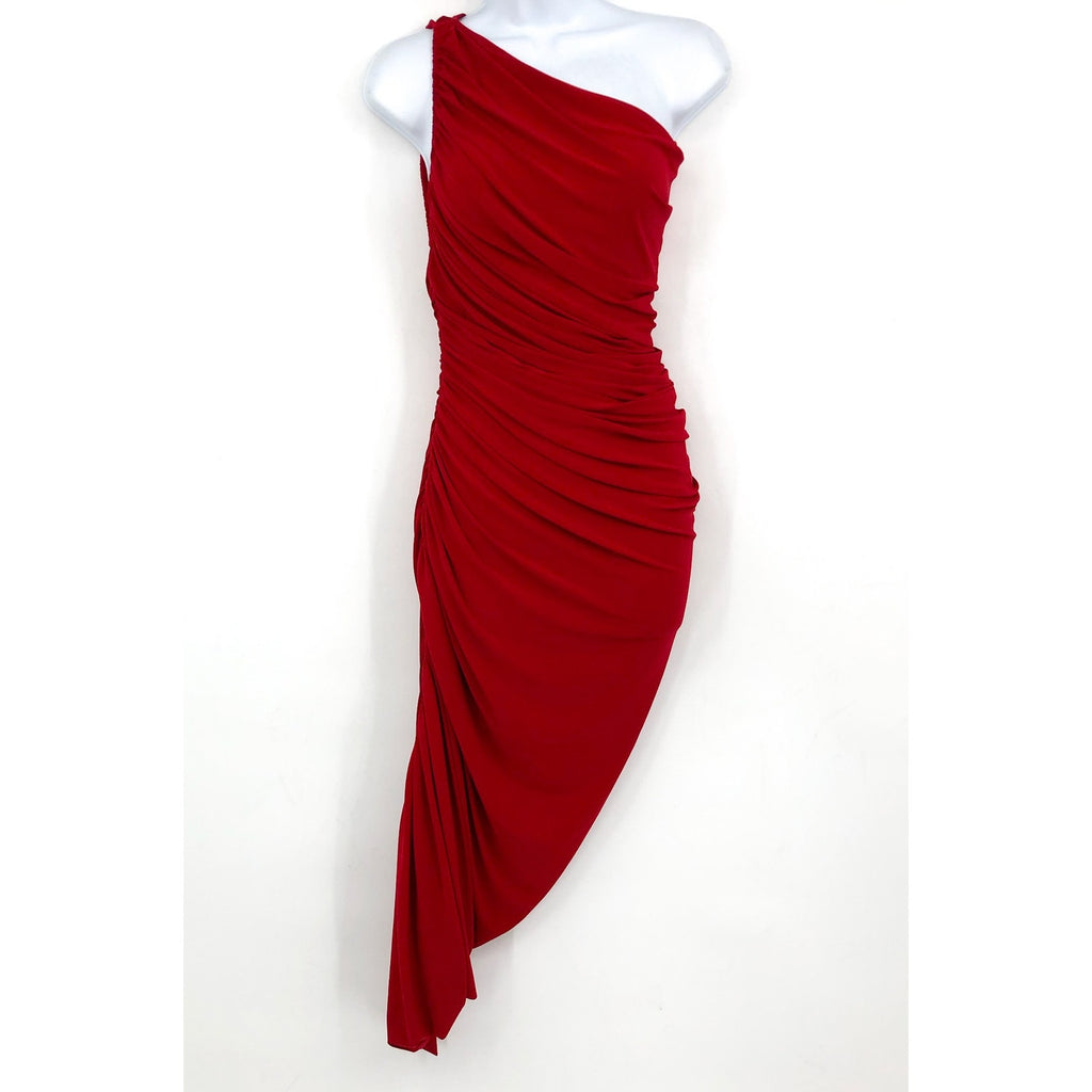 NORMA KAMALI Women's Diana Gown XS Red Jersey One-Shoulder Midi NWOT