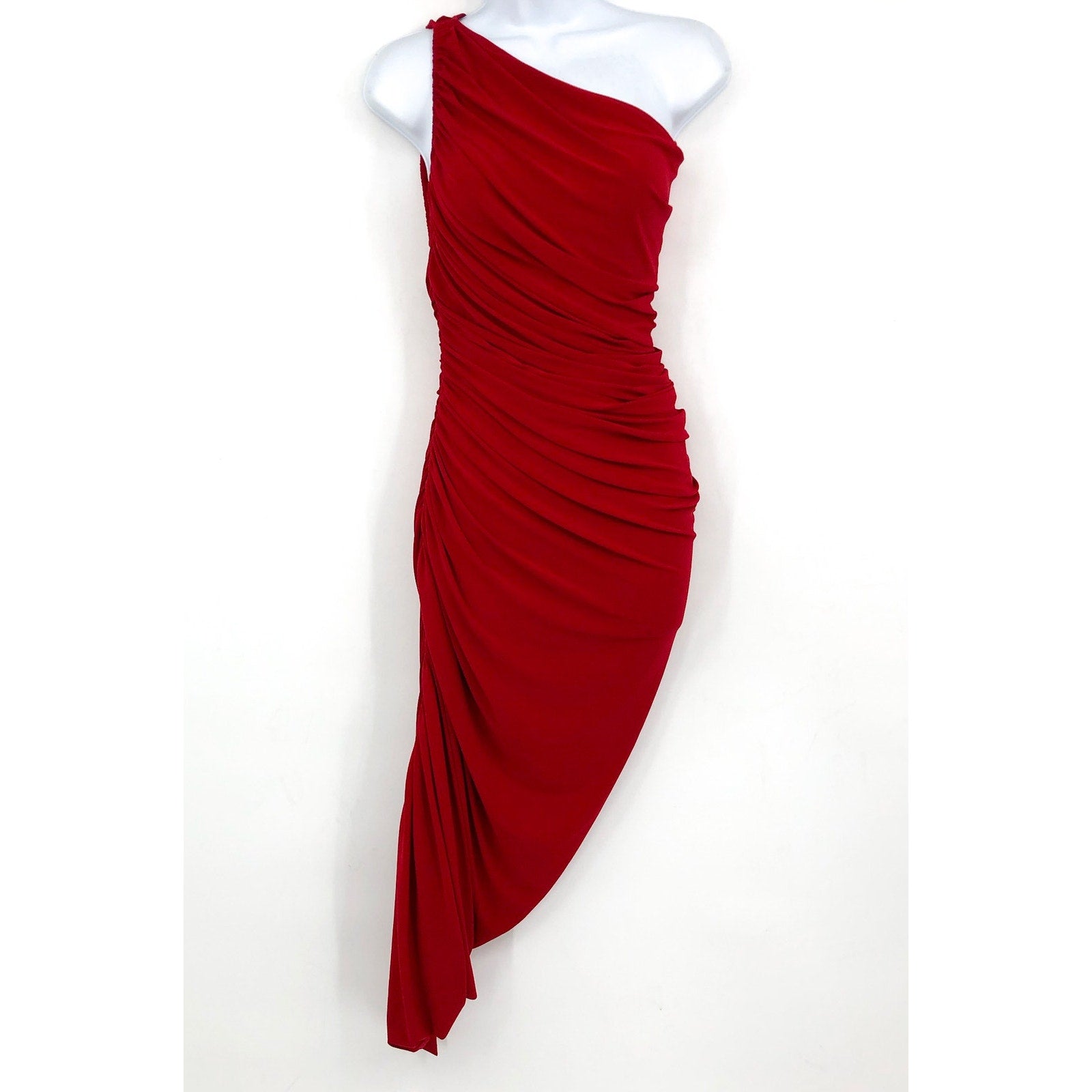 NORMA KAMALI Women's Diana Gown XS Red Jersey One-Shoulder Midi NWOT