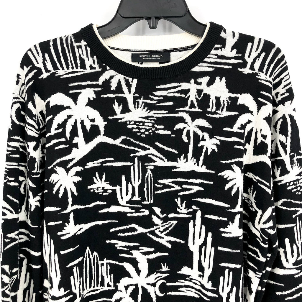 SCOTCH & SODA Mens Pullover Woven Sweatshirt XL Black White Palm Print NWT