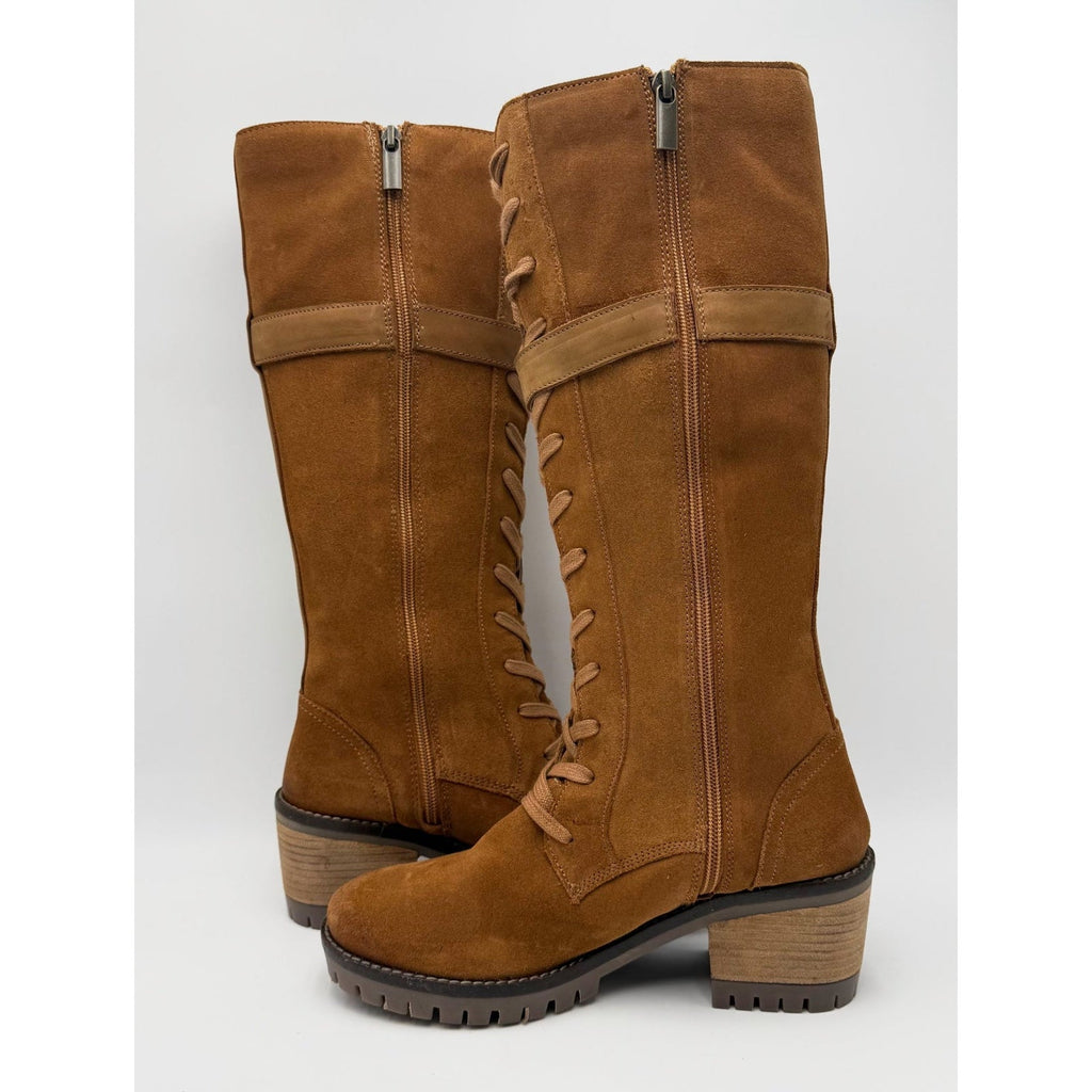 Vintage Foundry Womens Naomi Lace Up Knee High Boots Size 7 EU 37 Tan Suede NWOB