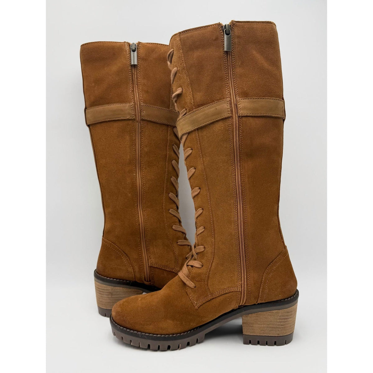 Vintage Foundry Womens Naomi Lace Up Knee High Boots Size 7 EU 37 Tan Suede NWOB