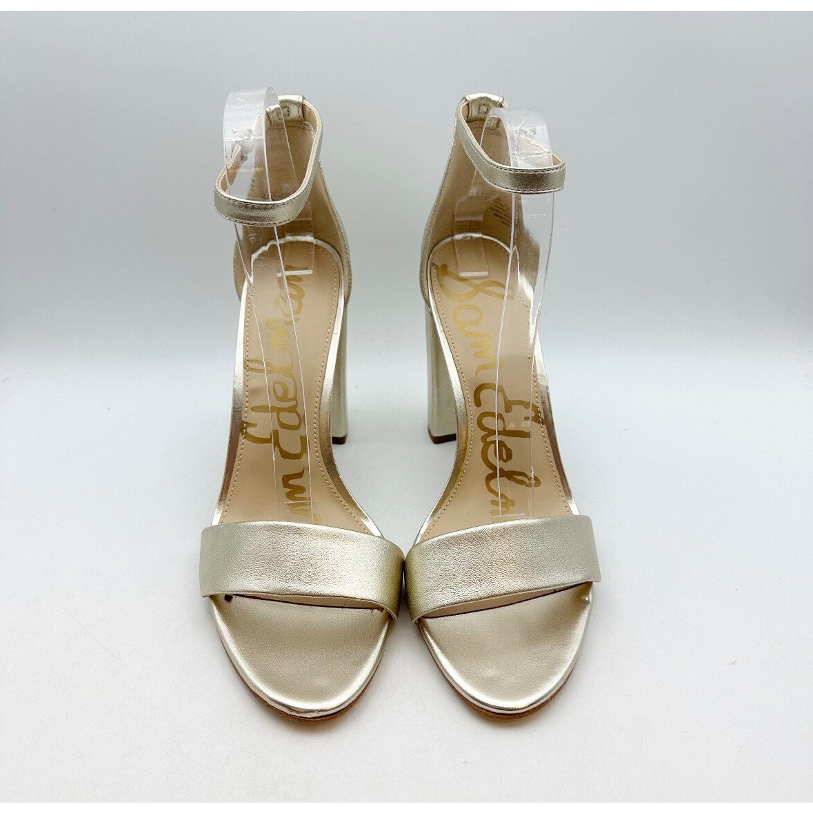 SAM EDELMAN Women's Yaro Dress Sandals Size 10.5 Gold Leather Blocked Heel NWOB