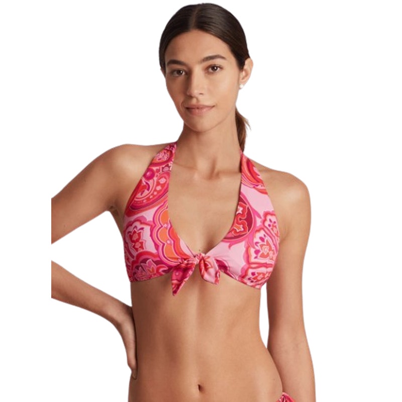 LAUREN RALPH LAUREN Provence Paisley Bikini Top Size 4 Pink Tie Front Halter NWT