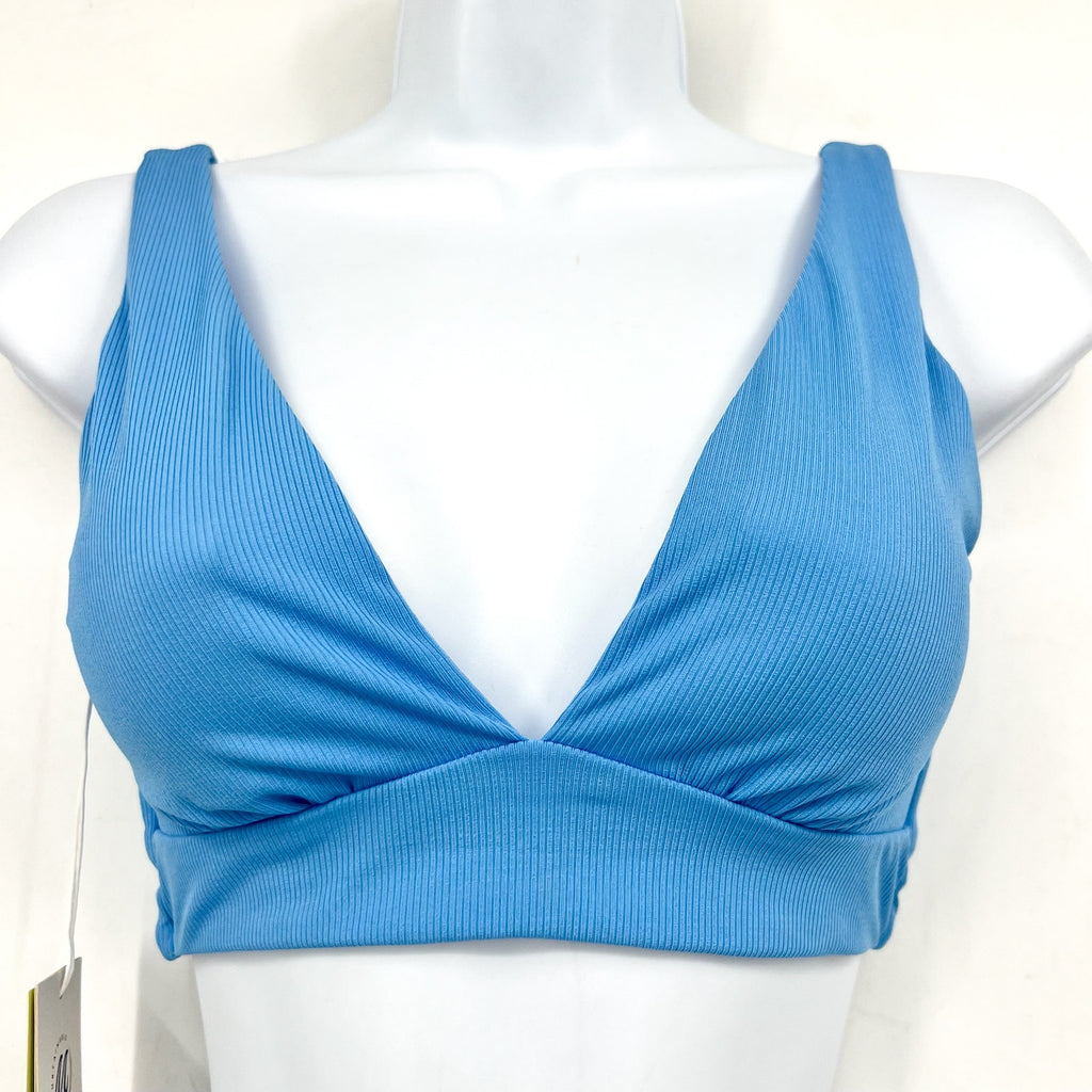 MAAJI Women's Long Line Triangle Bikini Top Medium Allure Blue Lace Up Back NWT
