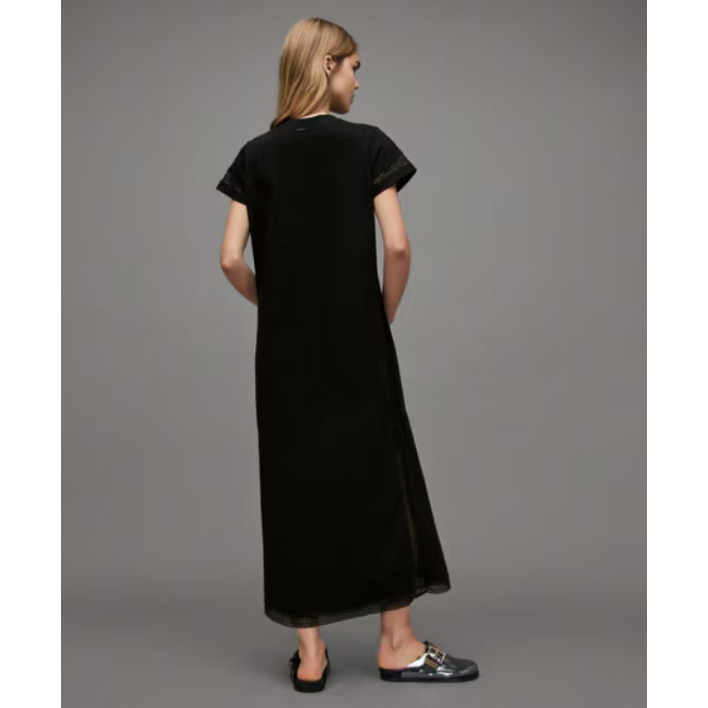 ALLSAINTS Women's Anna Lace Maxi Dress Size 8 Black Short Sleeve NWT