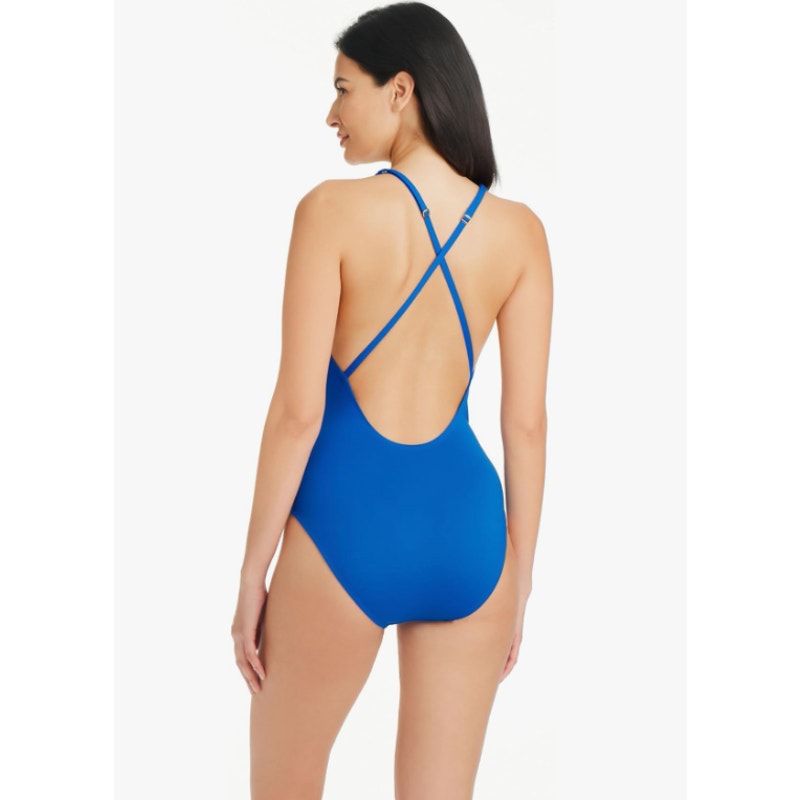 BLEU ROD BEATTIE Ring Master Drape One-Piece Swinsuit Size 6 Blue Azure NWT