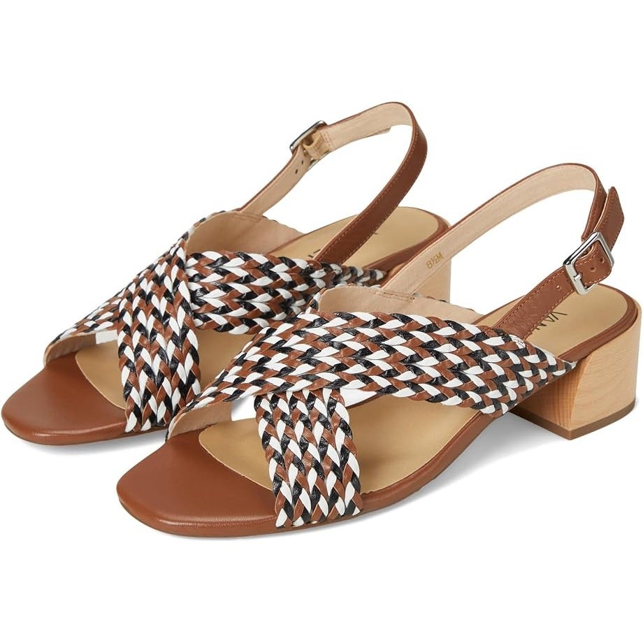 Vaneli Womens Cadmus Woven Slingback Sandals Size 7 Brown Block Heel NIB