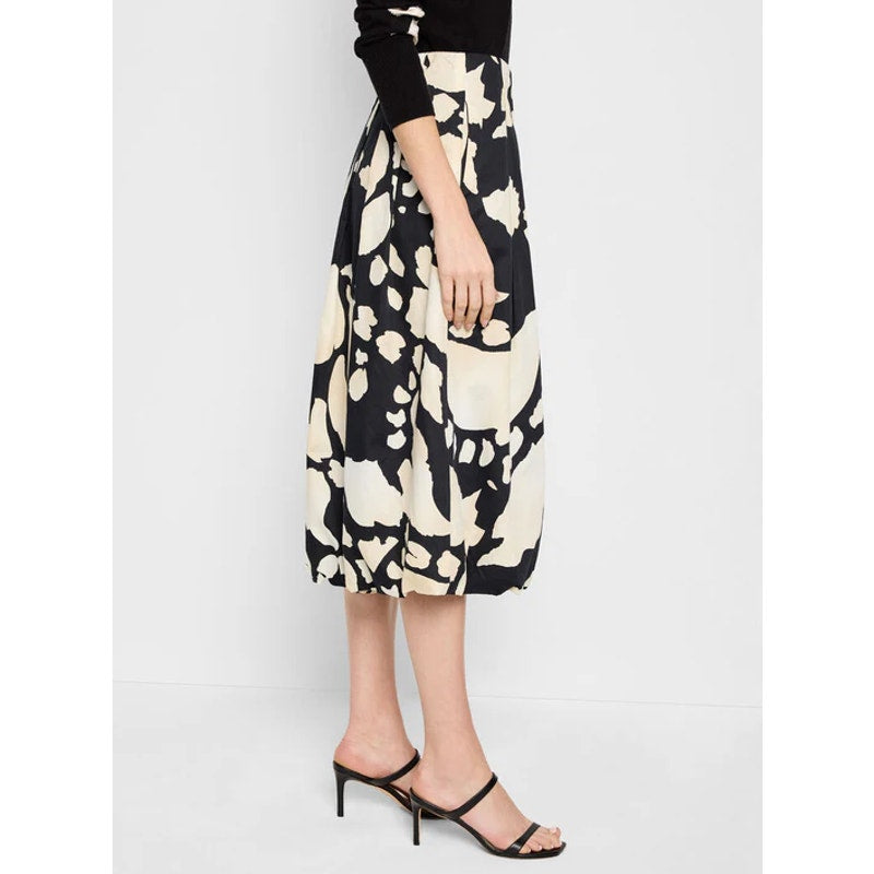 NIC + ZOE Evening Petal Bubble Midi Skirt Large Black White Floral Print NWT