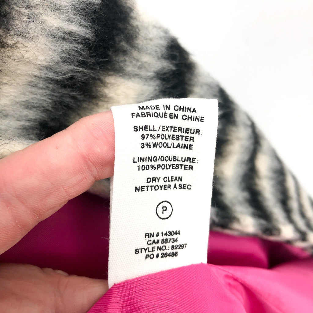 AVEC LES FILLES Womens Relaxed Walking Coat Large Black White Houndstooth NWT