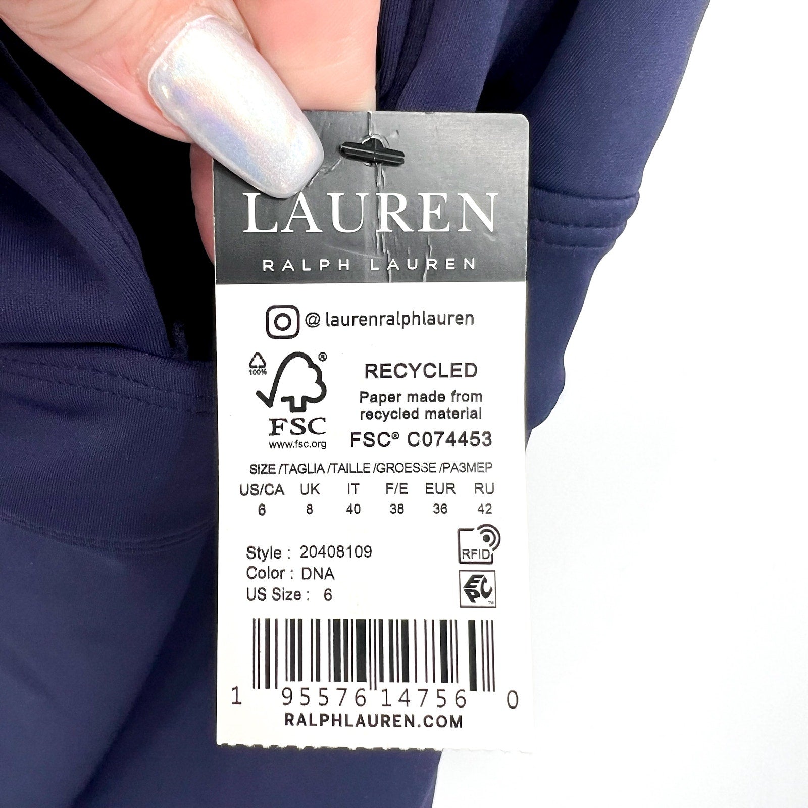 Lauren Ralph Lauren Sculpting One-Piece Swimsuit Size 6 Navy Blue Vneck NWT