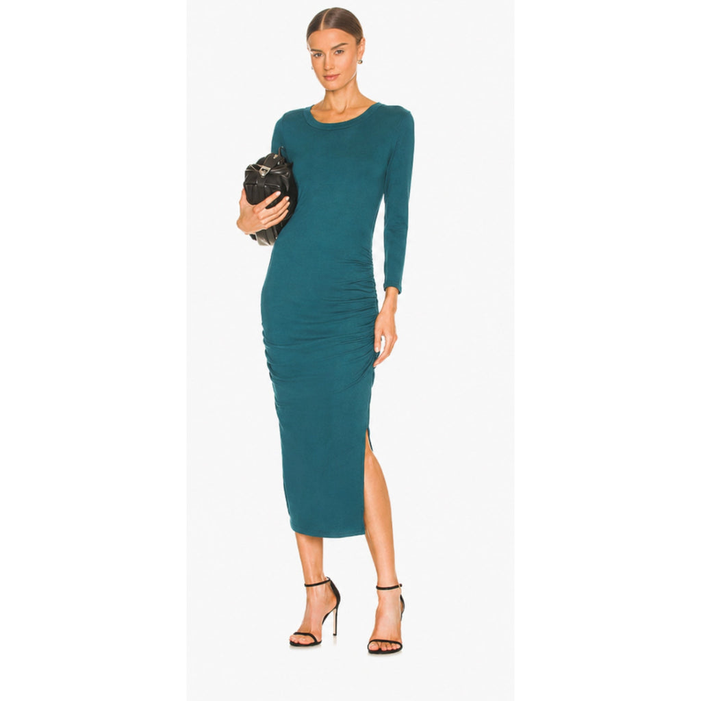MICHAEL STARS  Women's Christina Ribbed Midi Dress XS Green Crew Neck NWT