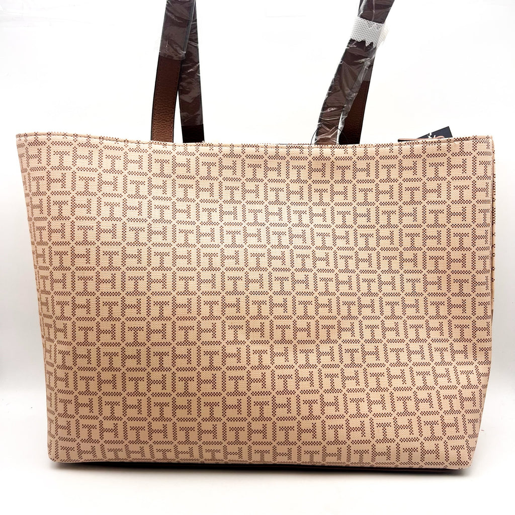 TOMMY HILFIGER Women's Birdie II Tote Coated Square Monogram Tan Brown NWT
