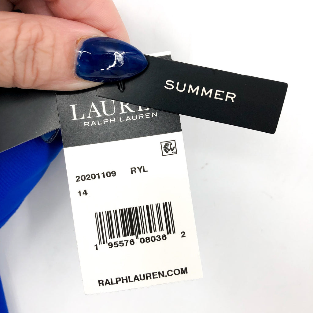 LAUREN RALPH LAUREN V Neck One Piece Swimsuit Sz 14 Royal Blue Beach Club NWT