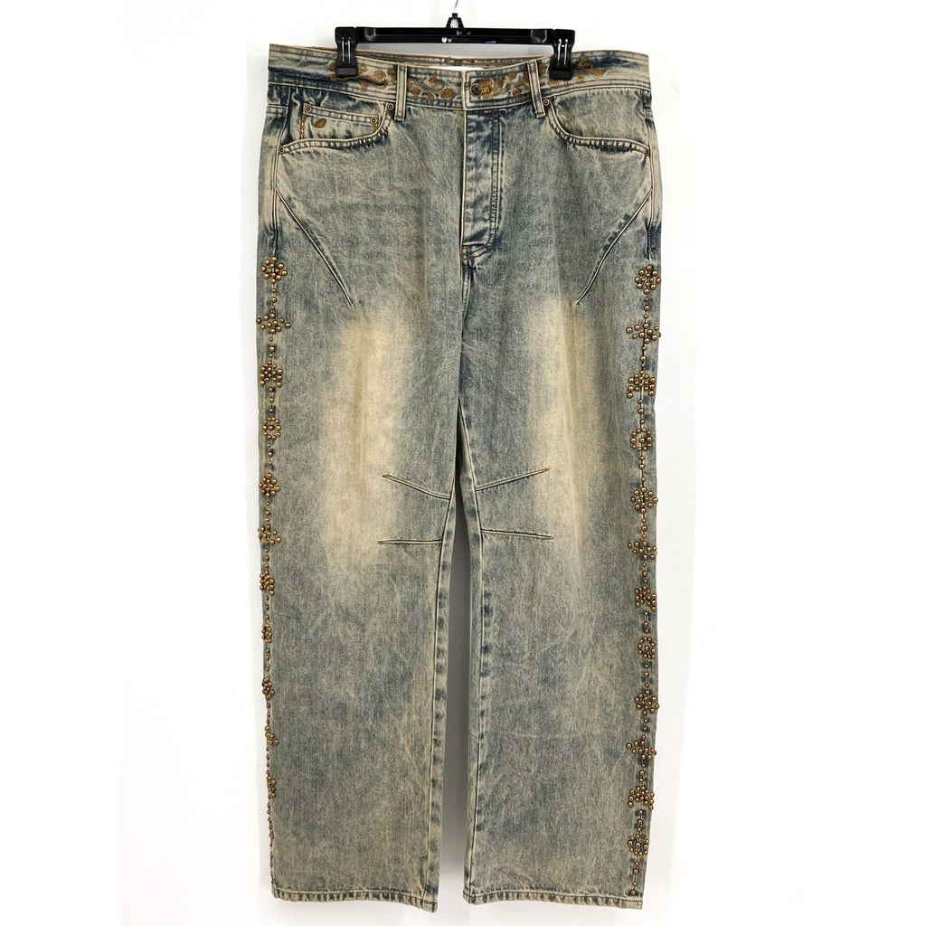 ADIDEM ASTERISKS Rivet Chainstitch Selvedge Denim Jeans XL 36x31 Rust Wash NWOT