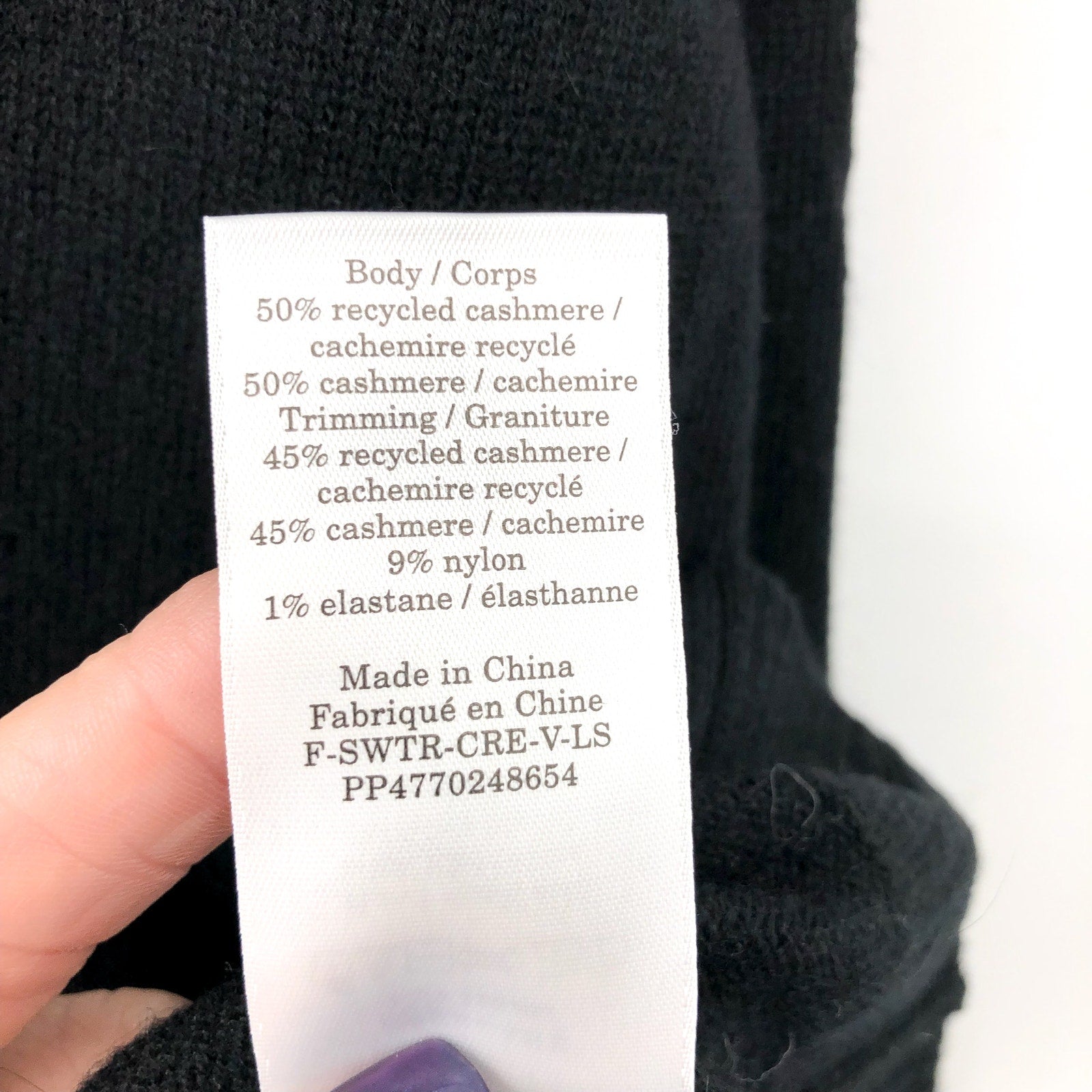 Everlane Womens The Classic V Cashmere Sweater Small Black Long Sleeve NWT