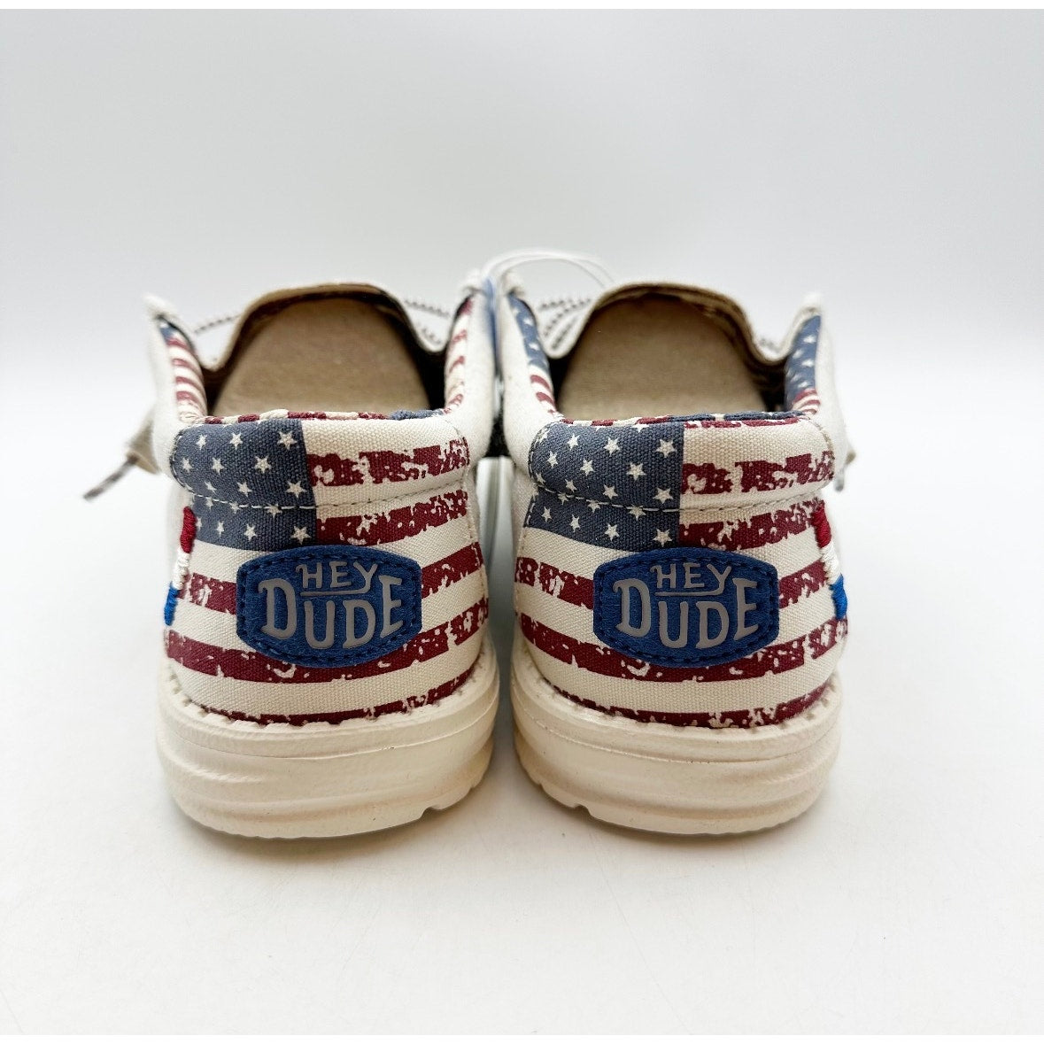 HEY DUDE Mens Wally Patriotic Shoe Size 6 EU 39 Off White Multi Slip On NIB
