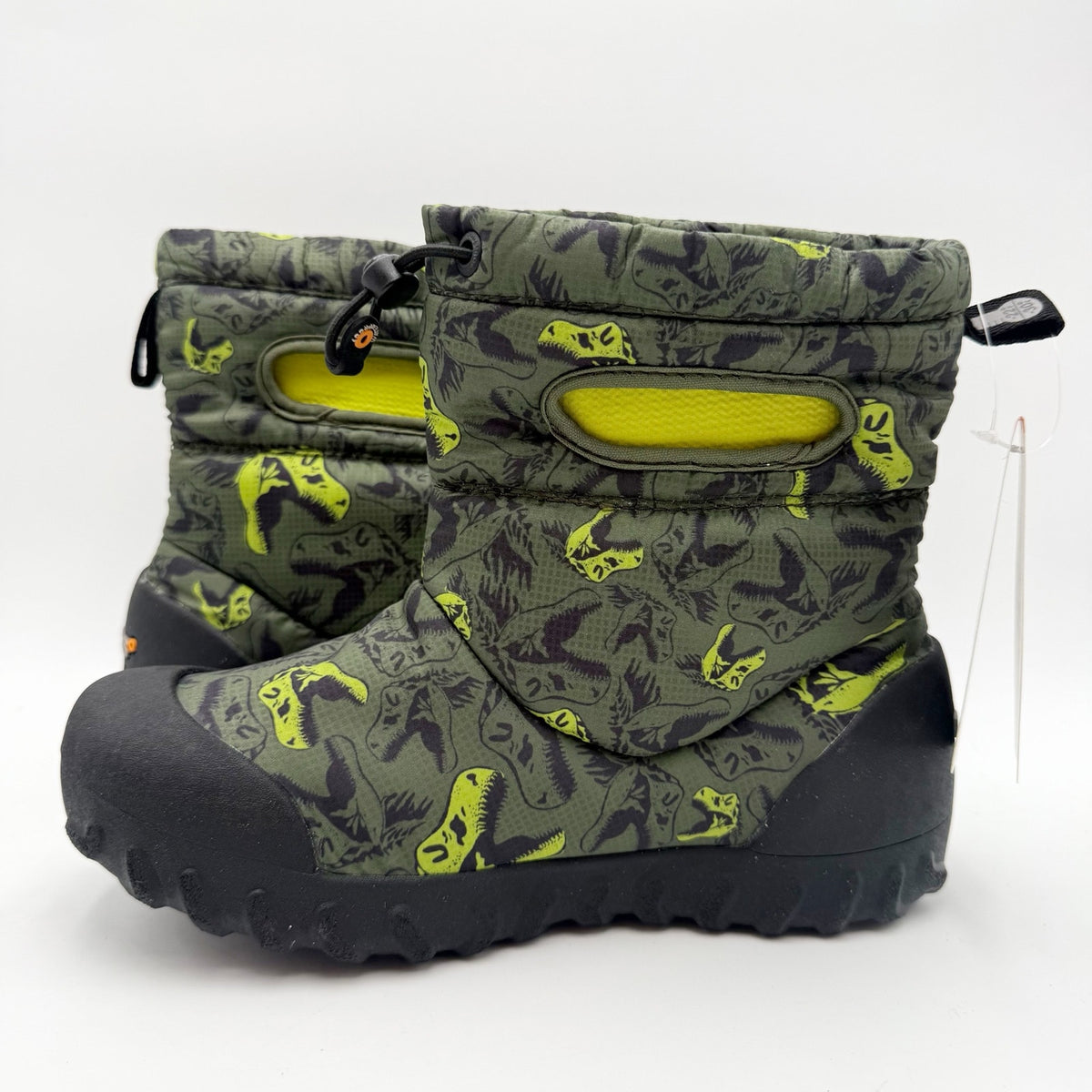 Bogs Big Kids B-Moc Snow Boots Size 5 Green Dinosaur Pattern Waterproof NWOB