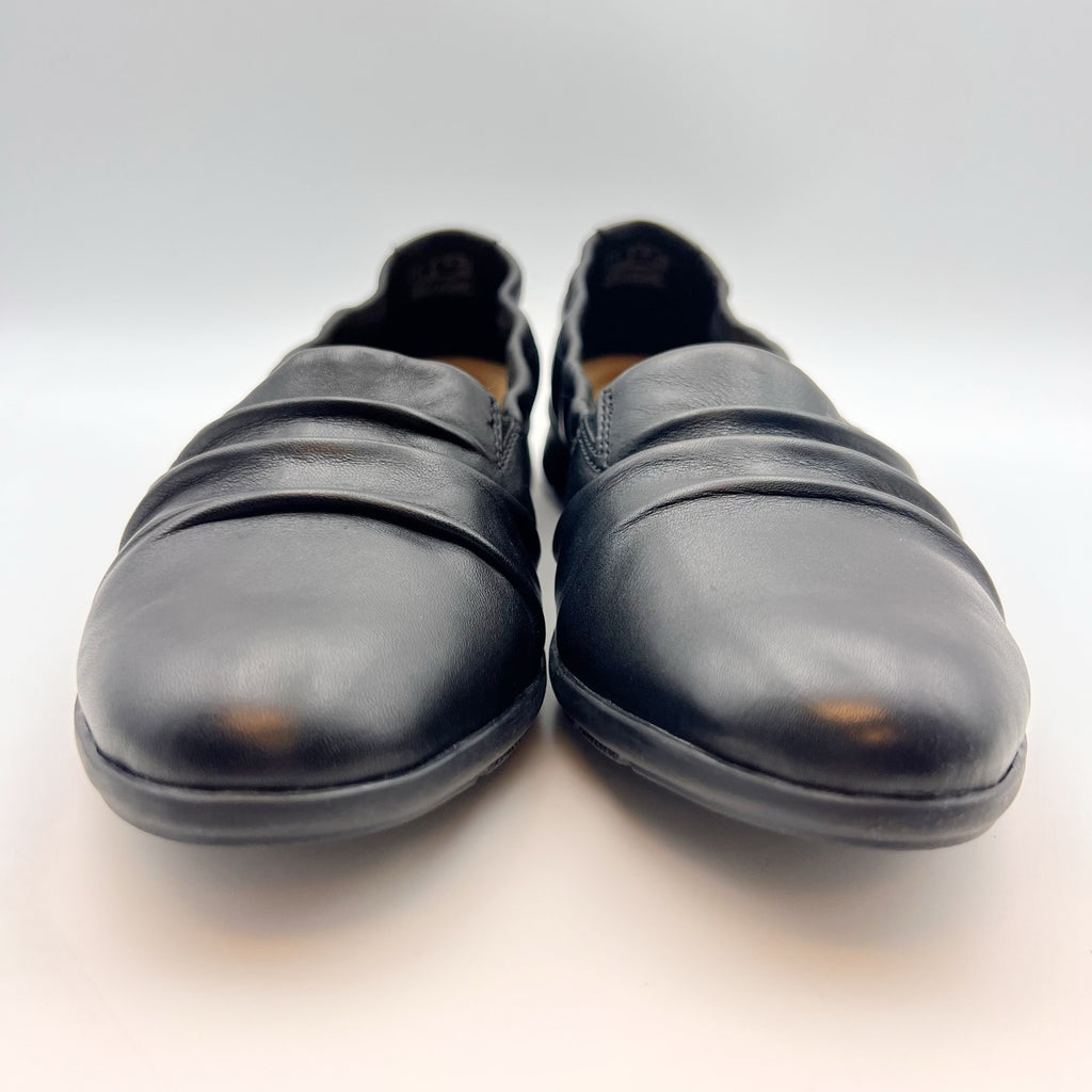 Clarks Womens Jenette Ruby Flats Size 9 M EU 40 Black Leather Slip-On NIB