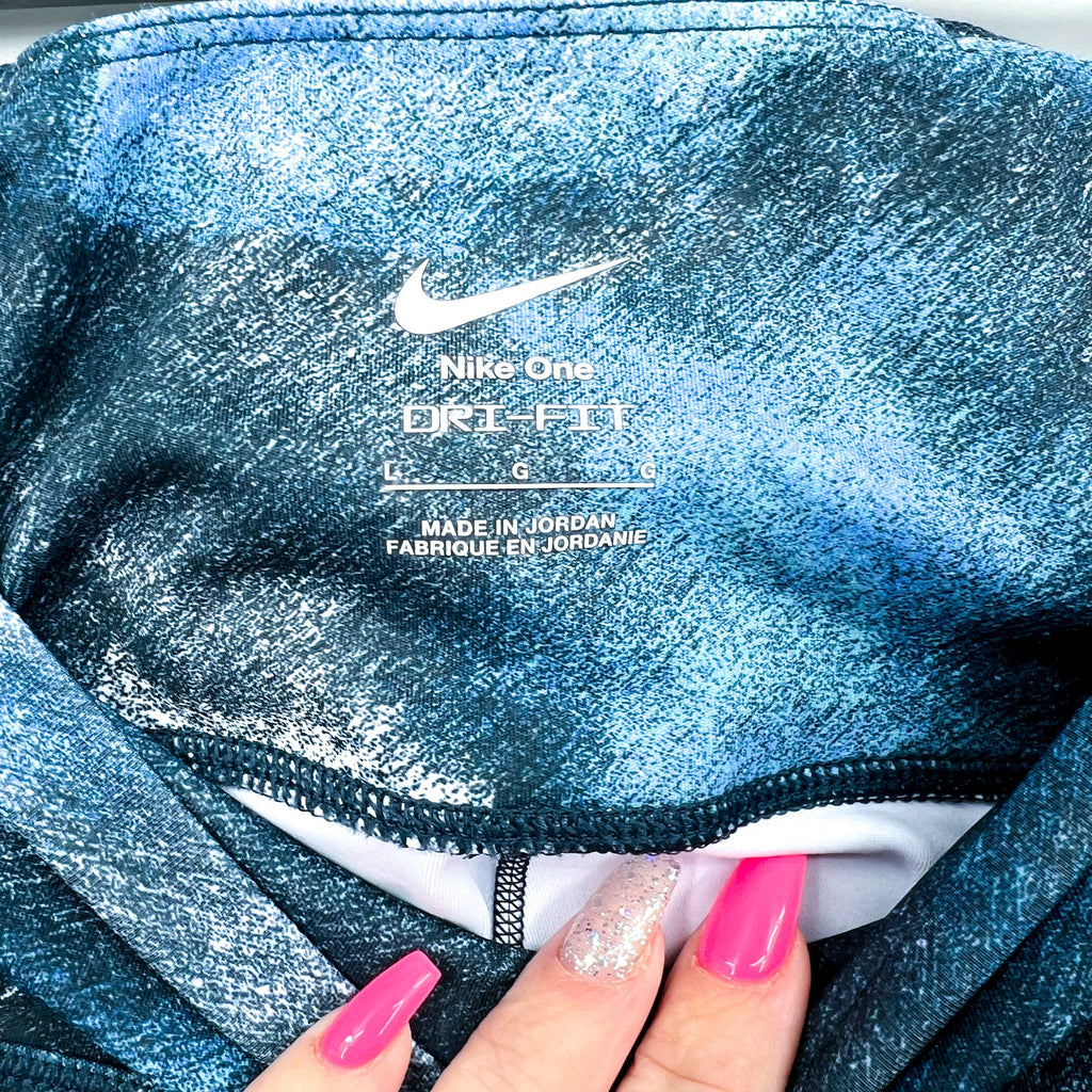NIKE Women's One High Waist 7/8 Leggings Large Smokey Navy Blue Print NWT