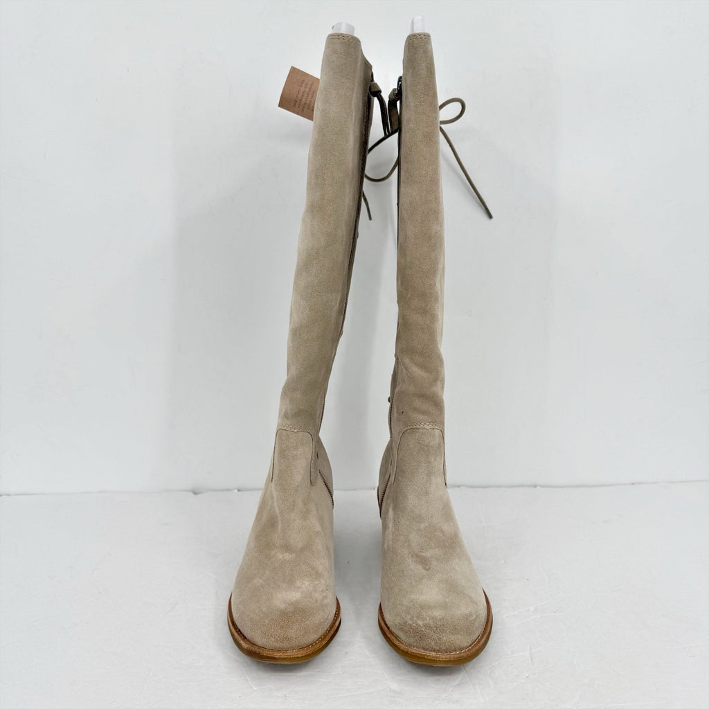 Sofft Womens Sharnell Heel Knee High Boots US 7 Beige Suede Waterproof NWOB