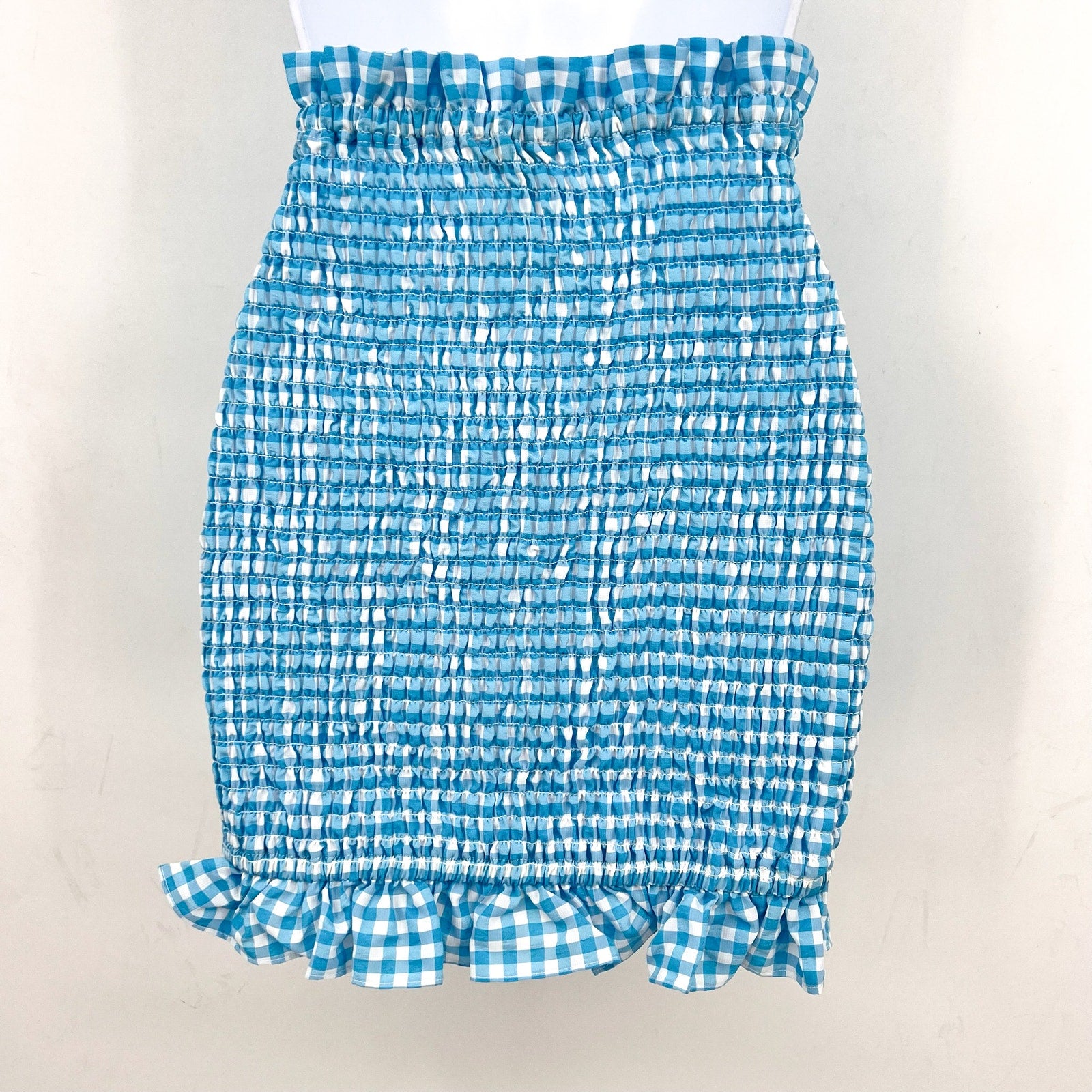 BCBGENERATION Women's Smocked Woven Mini Skirt Large Bluecomb Gingham NWOT