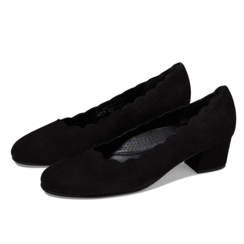 Gabor Womens 32.221 Pumps Size 9.5 Black Suede Scallop Heels NIB
