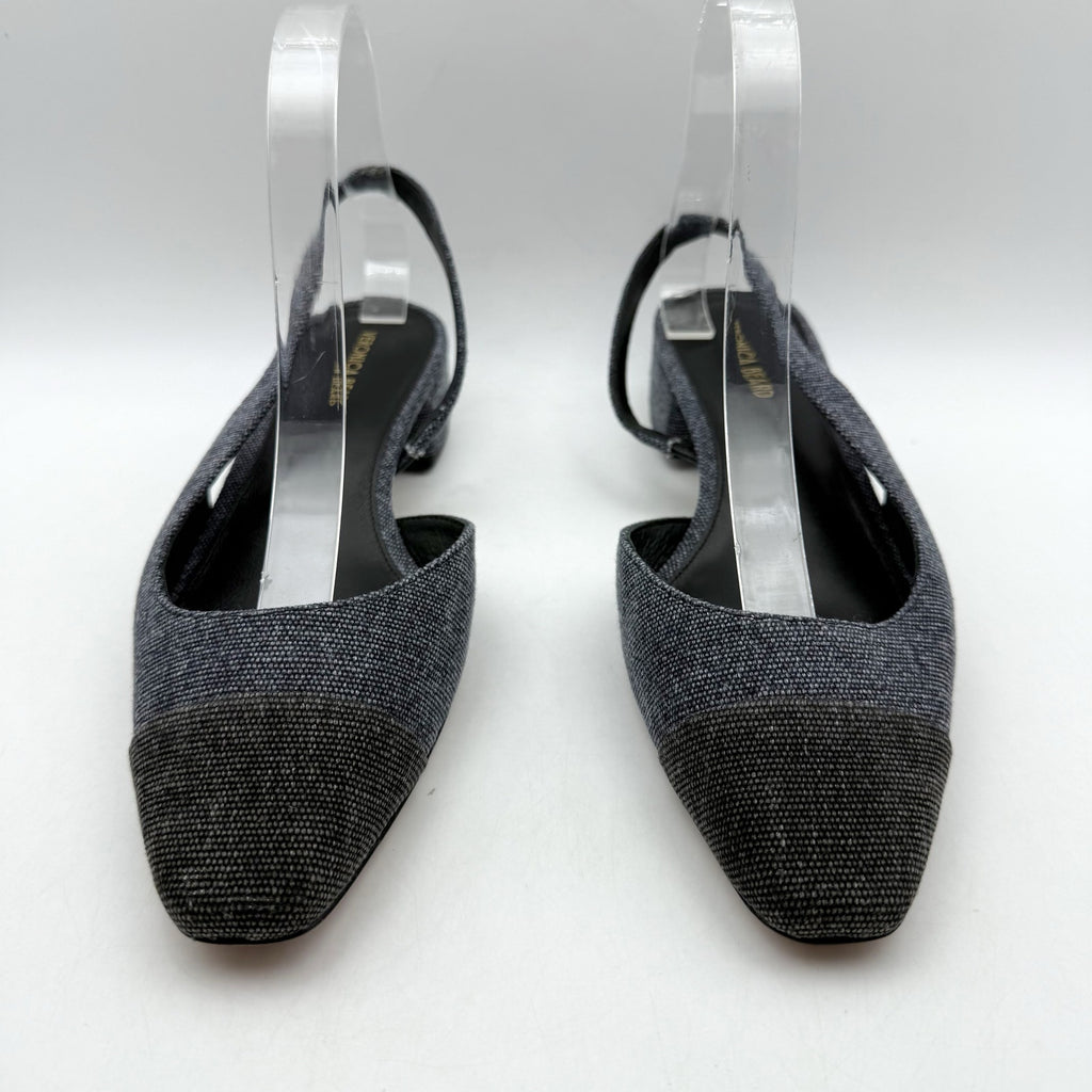 Veronica Beard Womens Cecile Denim Cap Toe Slingback Heel US 8 M Blue Black NWOB