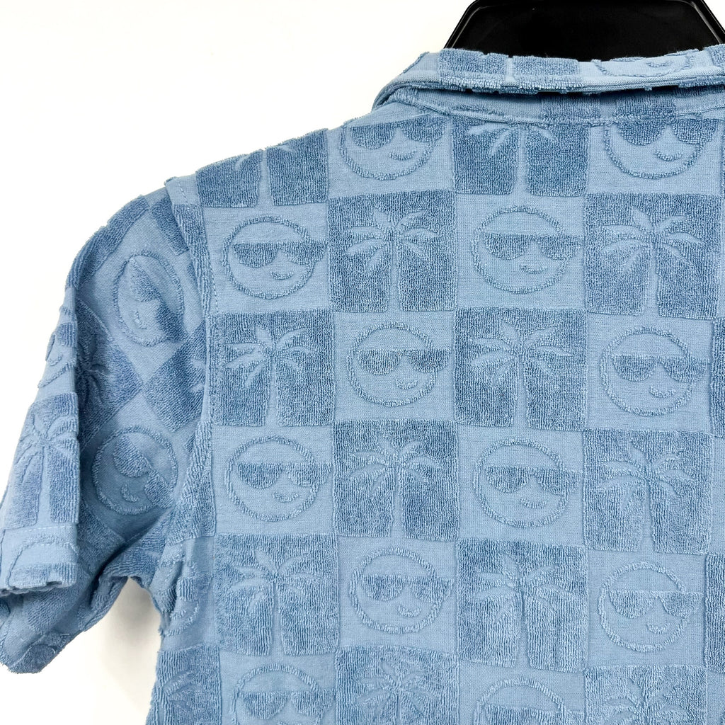 APPAMAN Boy's Resort Terry Shirt Size 8 Denim Blue Printed Short Sleeve NWT