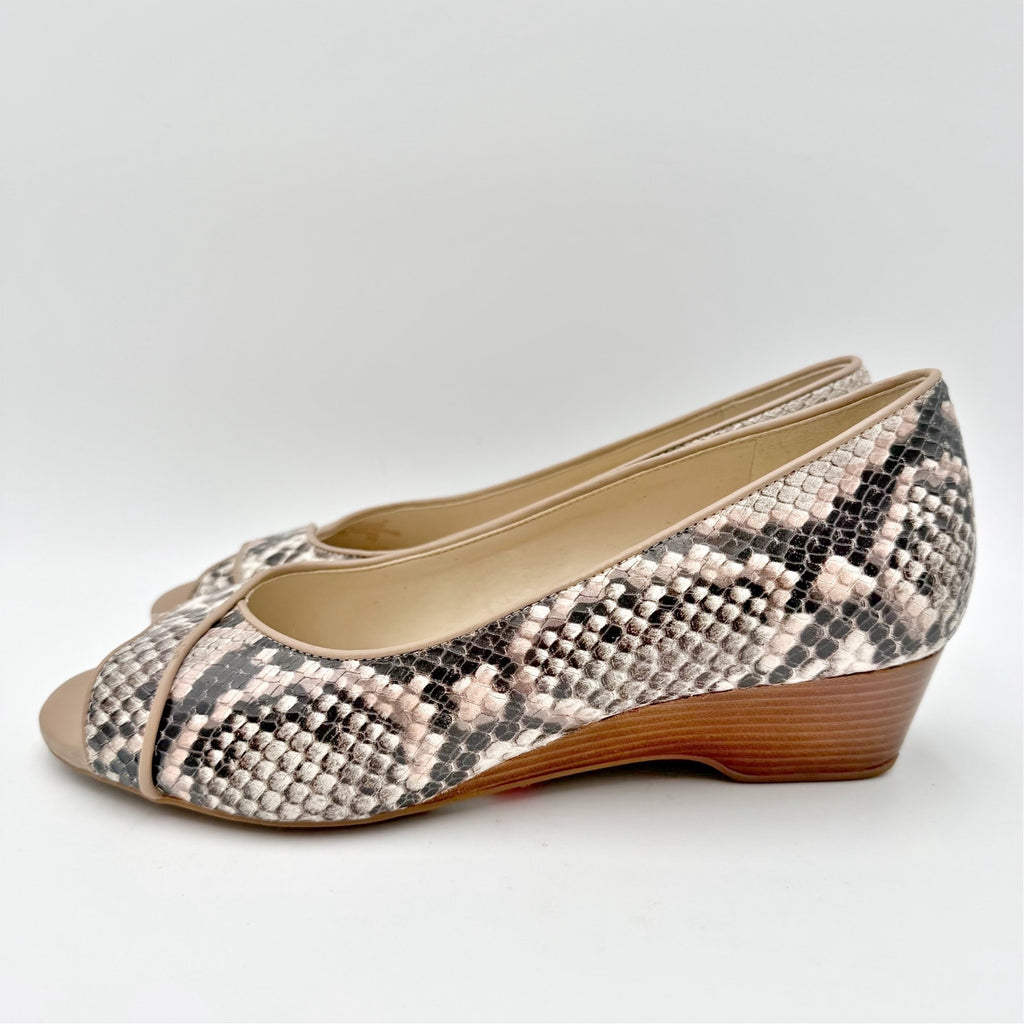 Cole Haan Womens Go-To Wedge Sandals Size 7 B Brown Snakeskin Leather NIB