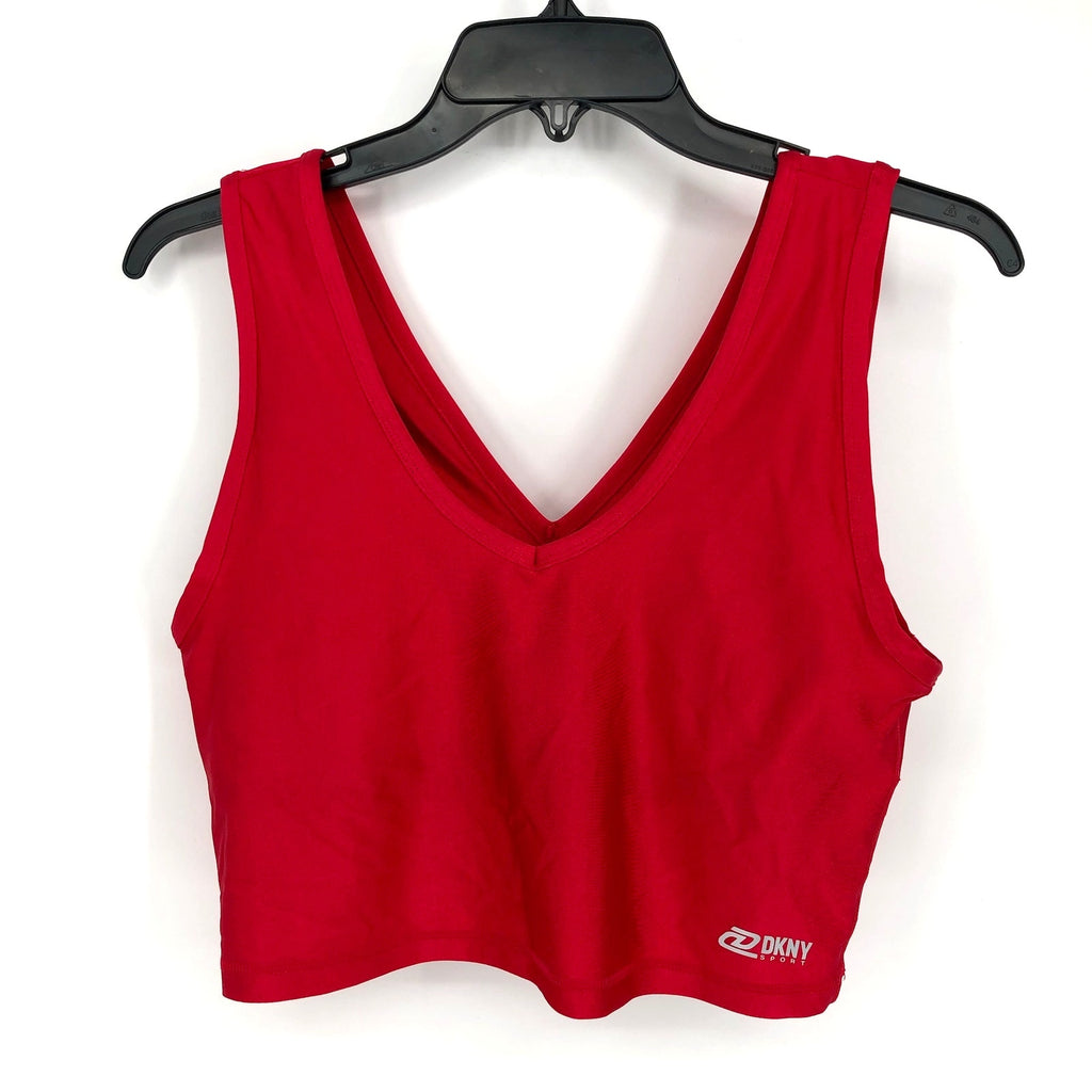 DKNY Women's Cropped Tank Sports Bra Large Red Longline Yoga Activewear NWT