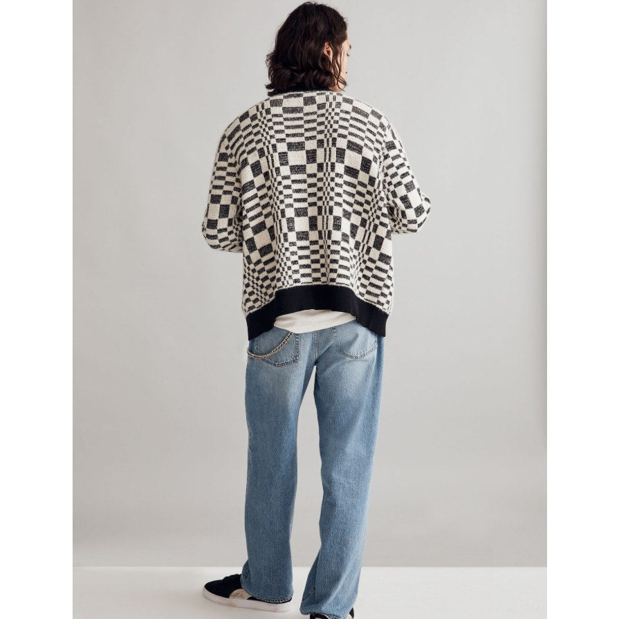 Corridor Mens Optic Alpaca Cardigan XL Black Check Print Sweater NH809 NWT