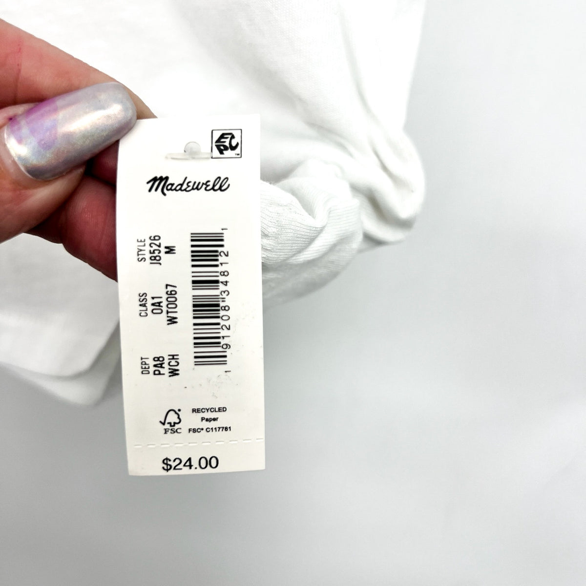 MADEWELL Women's Northside Vintage Tee Medium White Chalk Short Sleeve J8526 NWT