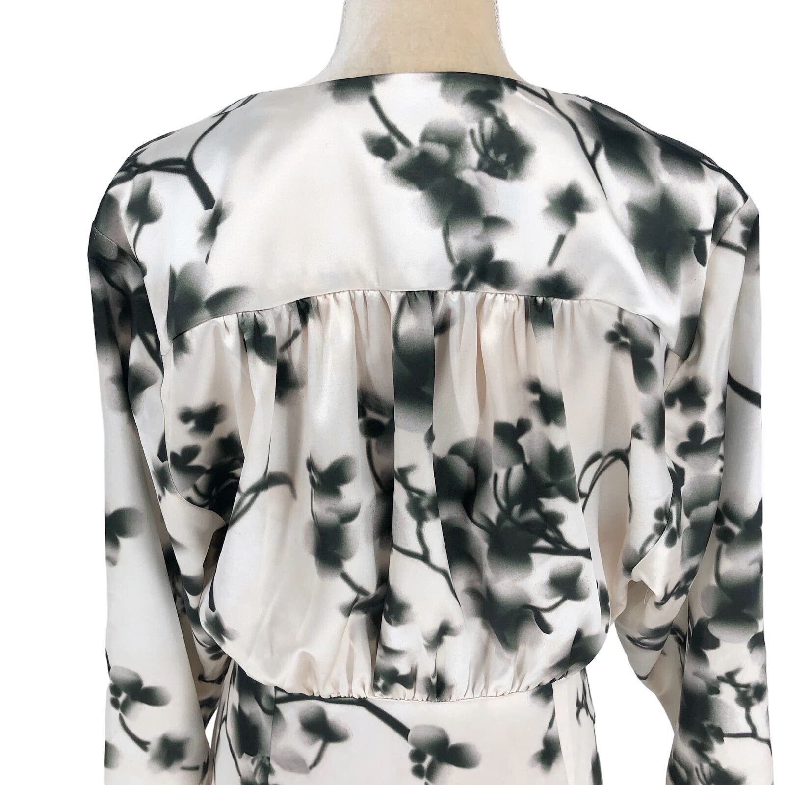 Rotate Womens Floral Wrap Midi Dress 8 Ivory Green V Neck Long Sleeve Cocktail
