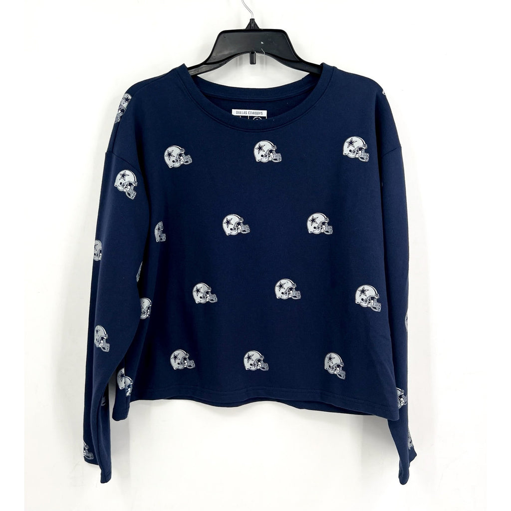 Lauren James Womens DALLAS COWBOYS Helmet Crop Sweatshirt Medium Navy Blue NWT