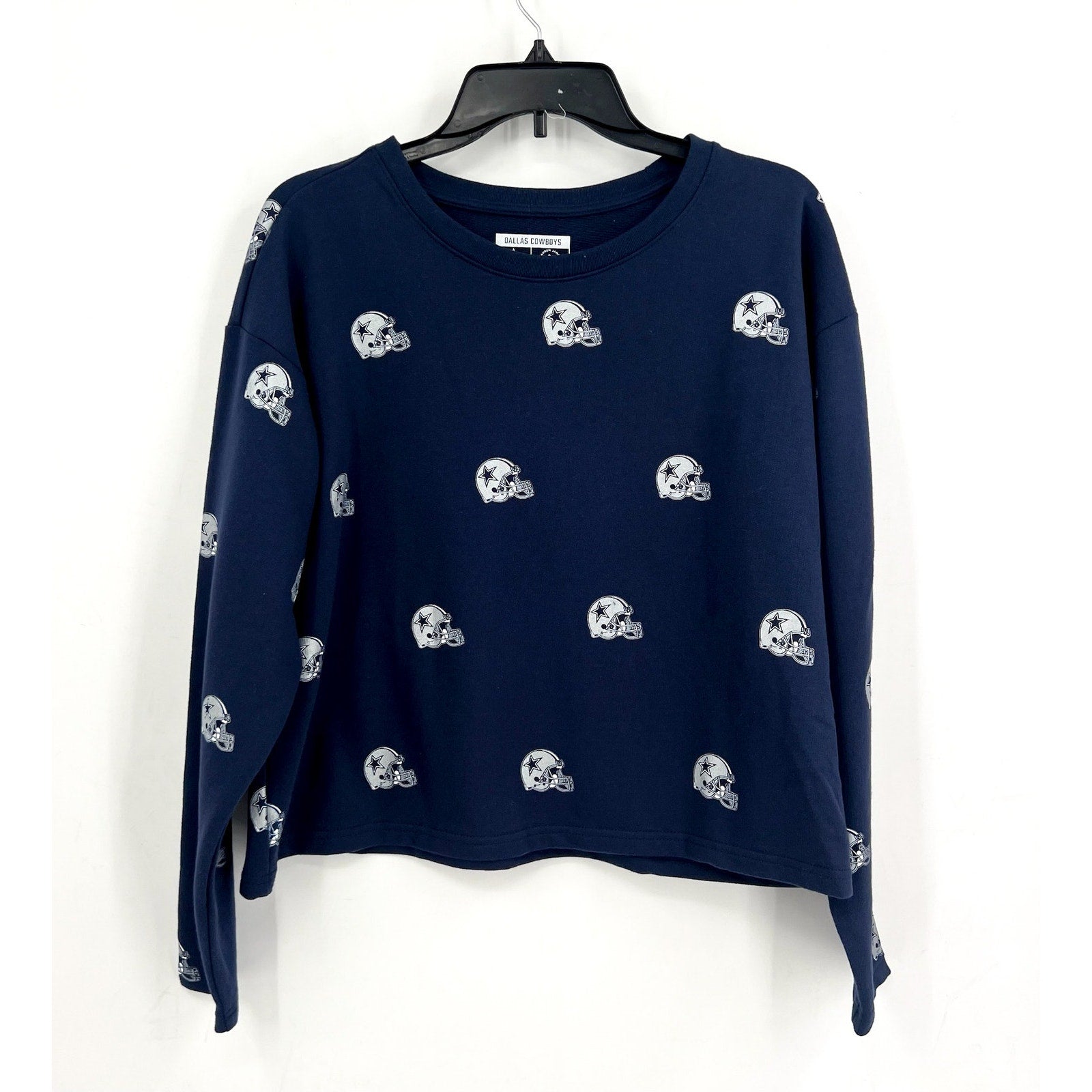 Lauren James Womens DALLAS COWBOYS Helmet Crop Sweatshirt Medium Navy Blue NWT