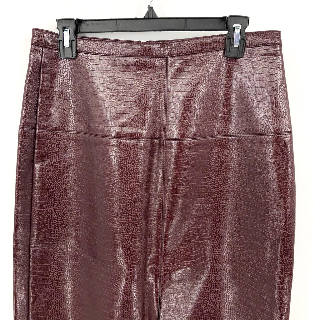 TOPSHOP Women's Crocodile Pencil Midi Skirt Size 8 Red Burgundy Faux Leather NWT