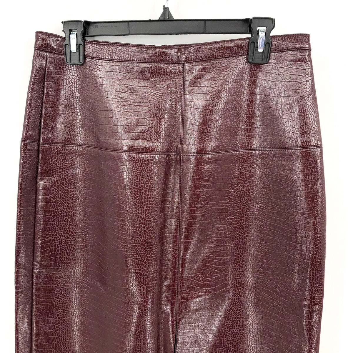 TOPSHOP Women's Crocodile Pencil Midi Skirt Size 8 Red Burgundy Faux Leather NWT
