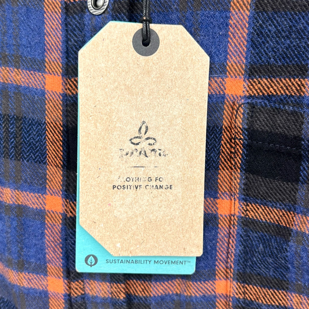 PRANA Women's Golden Canyon Flannel Shirt Large Rich Sapphire Plaid NWT