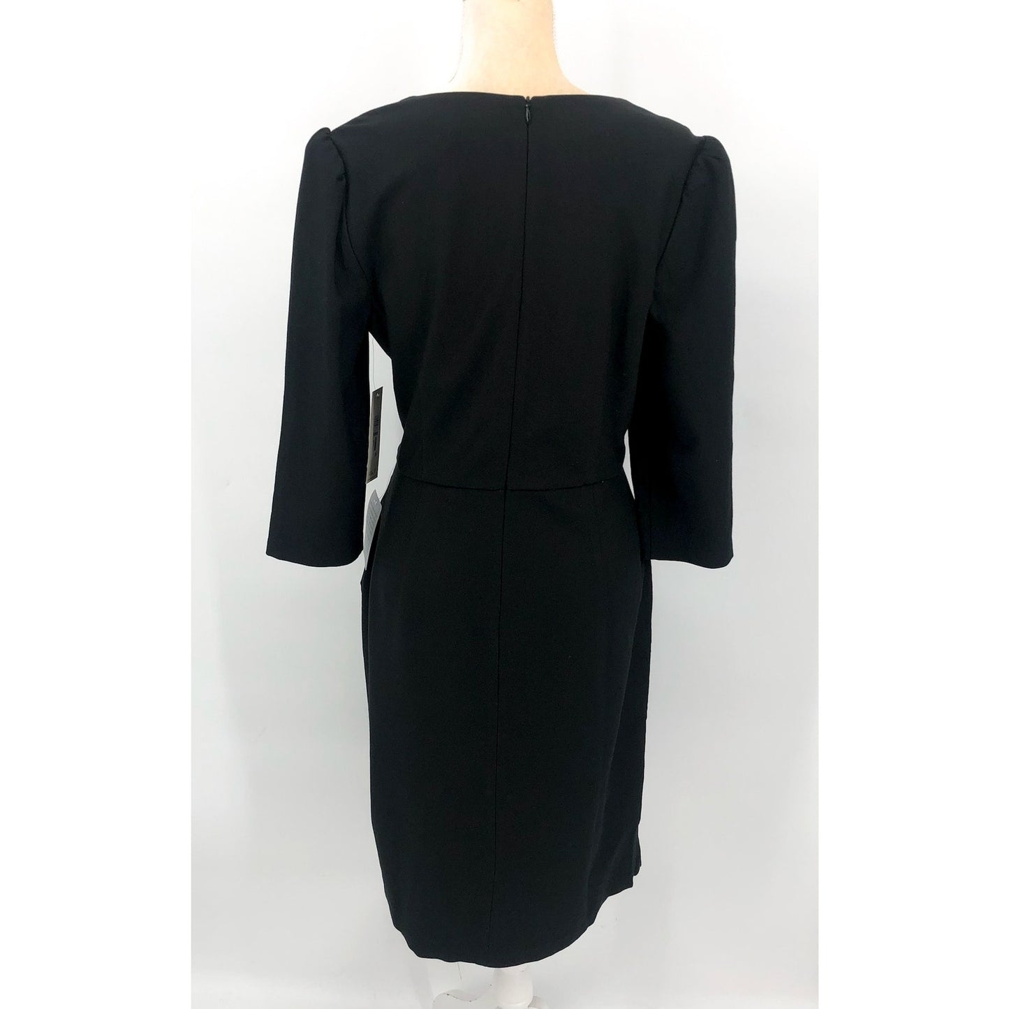 ELIZA J Pleated Faux Wrap Dress Size 14 Black Long Sleeve Knee Length NWT